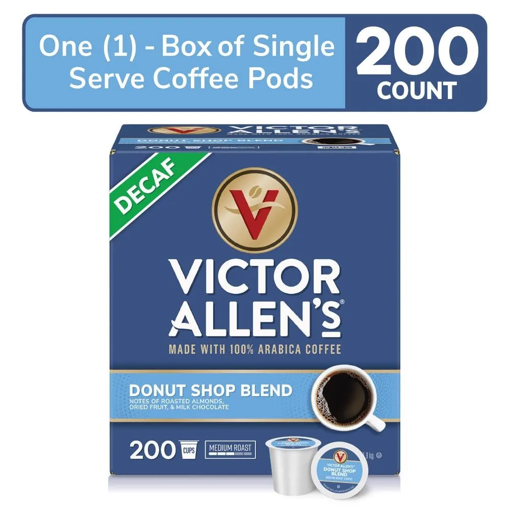 Victor Allen's Coffee Decaf Donut Shop Blend, Medium Roast, 200 Count, Single Serve Coffee Pods for Keurig K-Cup Brewers