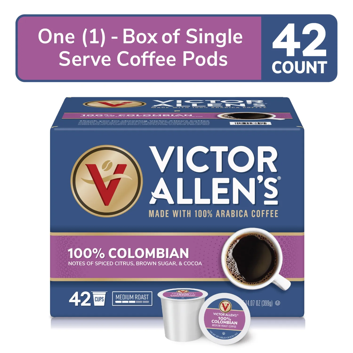 Victor Allen's Coffee 100% Colombian, Medium Roast, 42 Count, Single Serve Coffee Pods for Keurig K-Cup Brewers