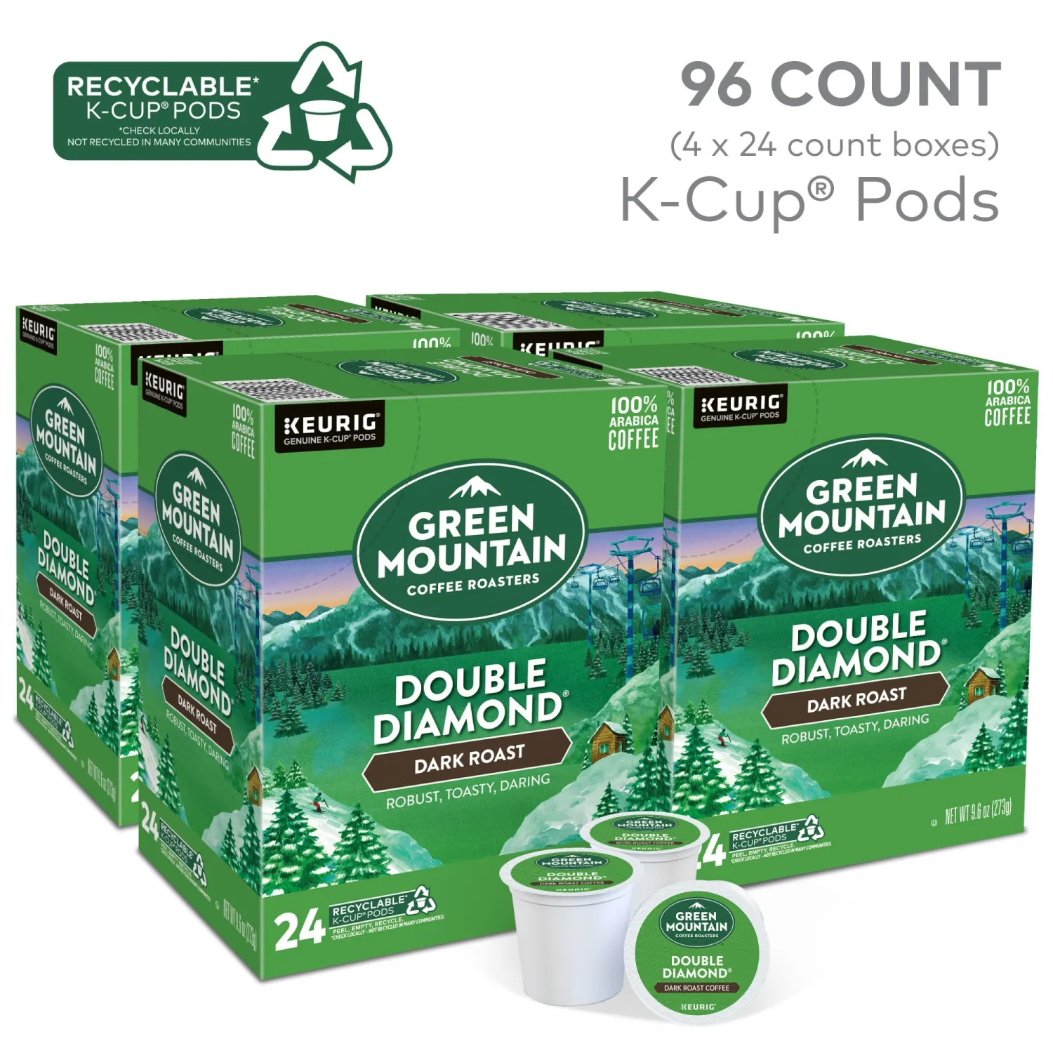 Green Mountain Coffee Roasters Double Diamond, Single-Serve Keurig K-Cup Pods, Dark Roast Coffee Pods, 96 Count