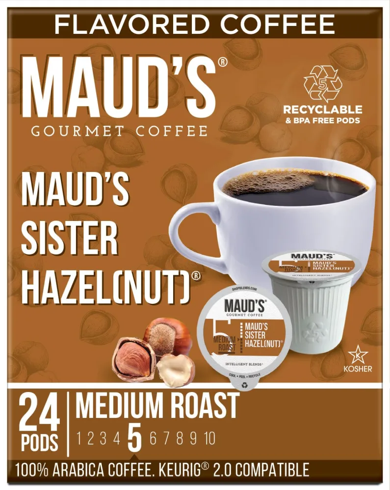 Maud's Sweet Hazelnut Flavored Coffee Pods, 24 ct | Sister Hazelnut Flavor | 100% Arabica Medium Roast Coffee | Solar Energy Produced Recyclable Pods Compatible with Keurig K Cups Maker