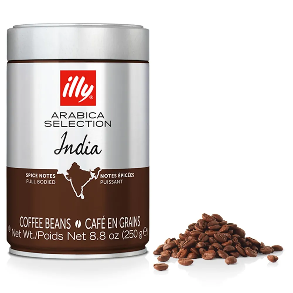 illy Whole Bean Coffee - Perfectly Roasted Whole Coffee Beans – India Dark Roast - with Notes of Black Pepper & Extra-Dark Chocolate – Full-Bodied - 100% Arabica Coffee - No Preservatives – 8.8 Ounce