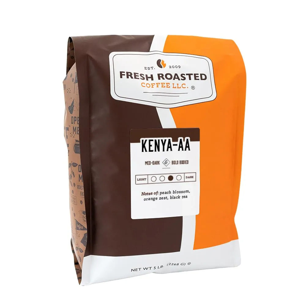 Fresh Roasted Coffee, Kenya AA, 5 lb (80 oz), Med-Dark Roast, Kosher, Whole Bean