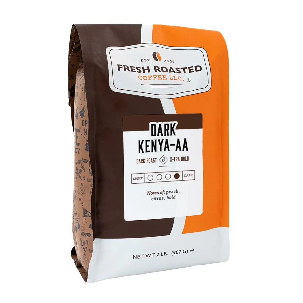 Fresh Roasted Coffee, Dark Kenya AA, 2 lb (32 oz), Dark Roast, Kosher, Whole Bean