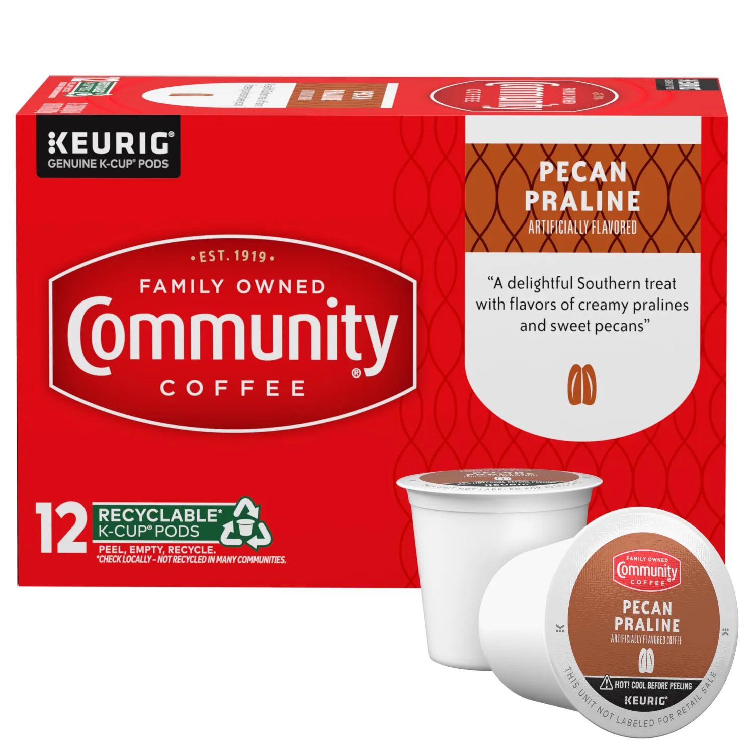 Community Coffee Pecan Praline Flavored 12 Count Coffee Pods, Medium Roast, Compatible with Keurig 2.0 K-Cup Brewers, 12 Count (Pack of 1)