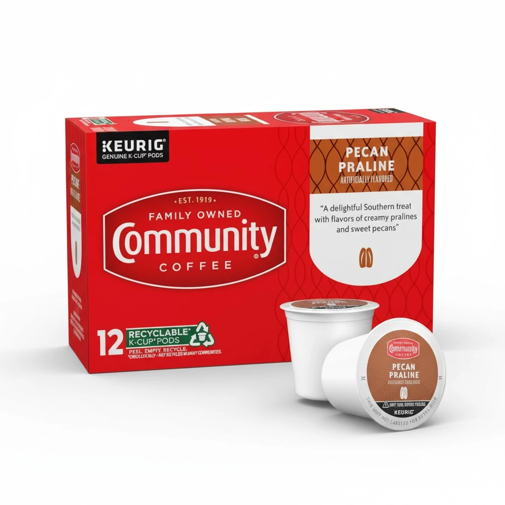 Community Coffee Pecan Praline Flavored 12 Count Coffee Pods, Medium Roast, Compatible with Keurig 2.0 K-Cup Brewers, 12 Count (Pack of 1)