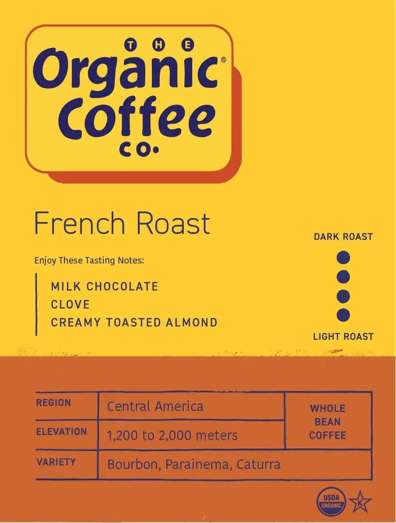 The Organic Coffee Co. Whole Bean Coffee - French Roast (2lb Bag), Dark Roast, USDA Organic