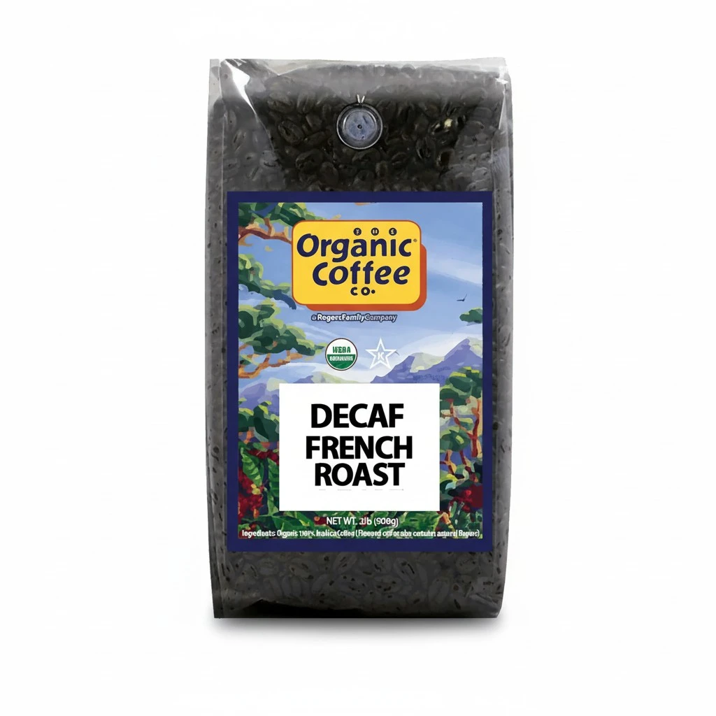The Organic Coffee Co. Whole Bean Coffee - DECAF French Roast (2lb Bag), Dark Roast, Swiss Water Processed, USDA Organic