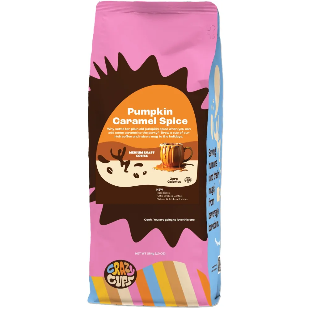 Crazy Cups Flavored Ground Coffee, Pumpkin Caramel, in 10 oz Bag, For Brewing Flavored Hot or Iced Coffee