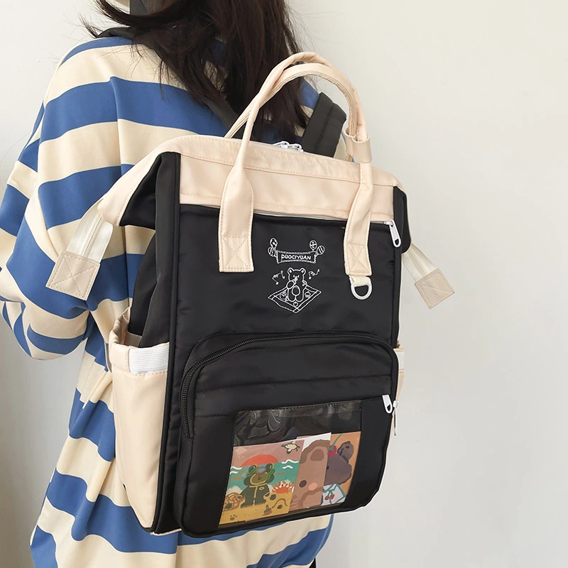 College Style Cute Embroidered Bear Transparent Backpack