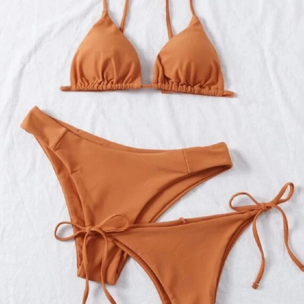 Explosive Bikini Solid Color Split Swimsuit Three-piece Set