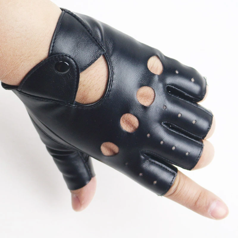 Men's Half Finger Leather Gloves Hip Hop PU Performance