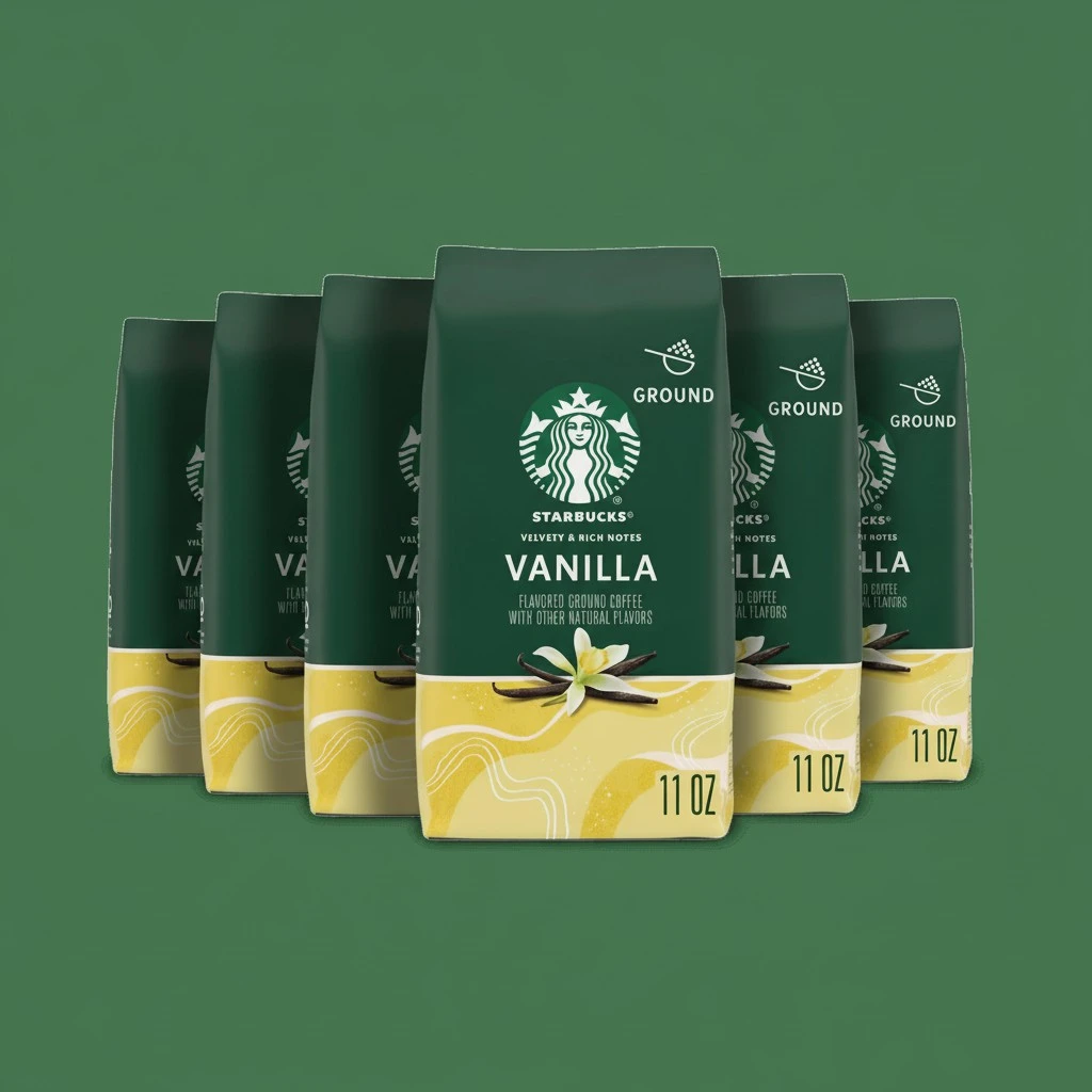 Starbucks Ground Coffee, Vanilla Flavored Coffee, Naturally Flavored, 100% Arabica, 6 bags (11 oz each)