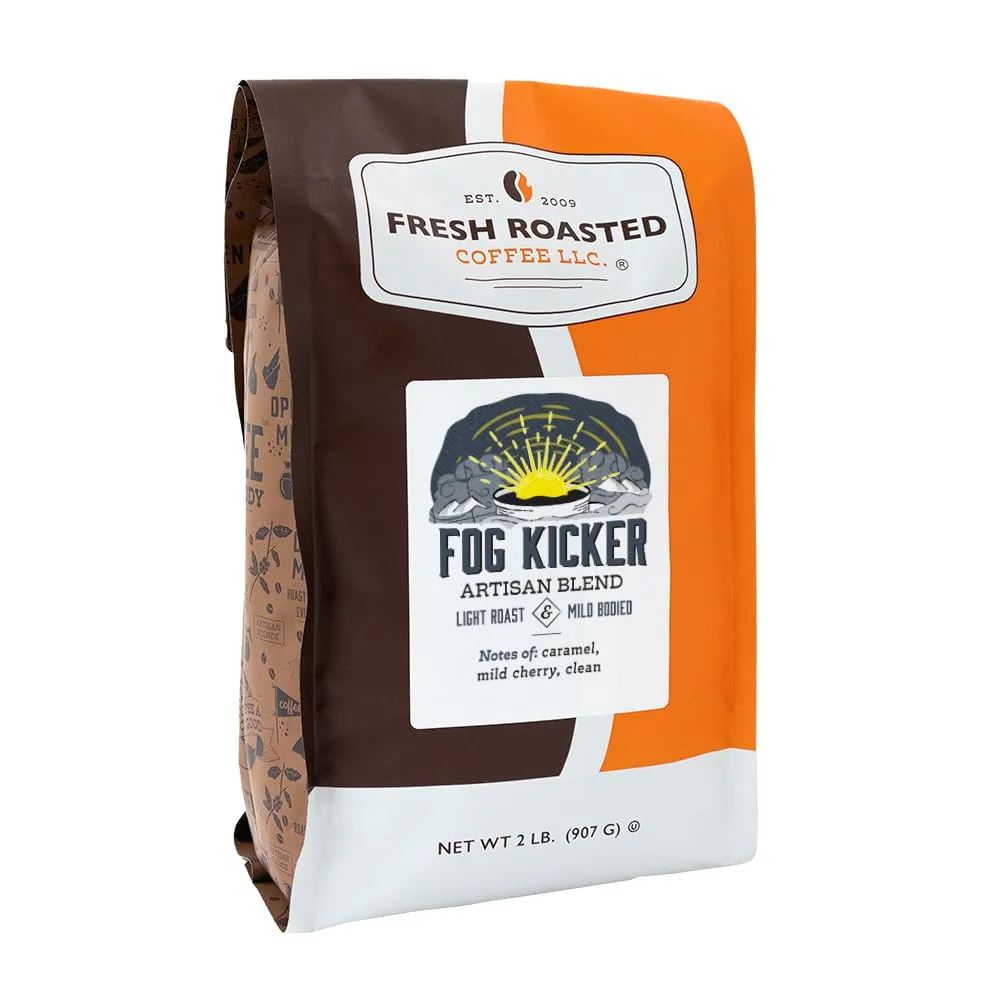 Fresh Roasted Coffee, Fog Kicker, 2 lb (32 oz), Light Roast, Kosher, Ground, 2 Pound (Pack of 1)