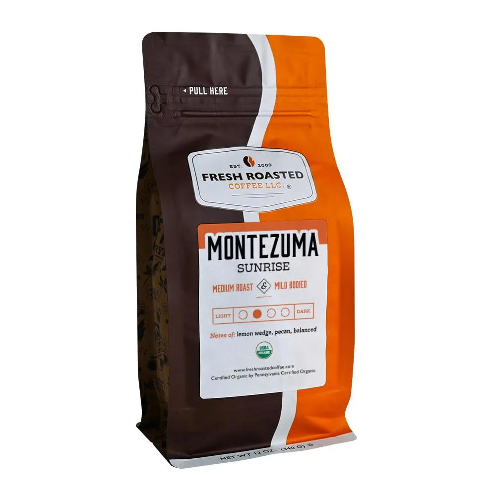 Fresh Roasted Coffee, Organic Montezuma Sunrise, 12 oz, Medium Roast, Kosher, Ground