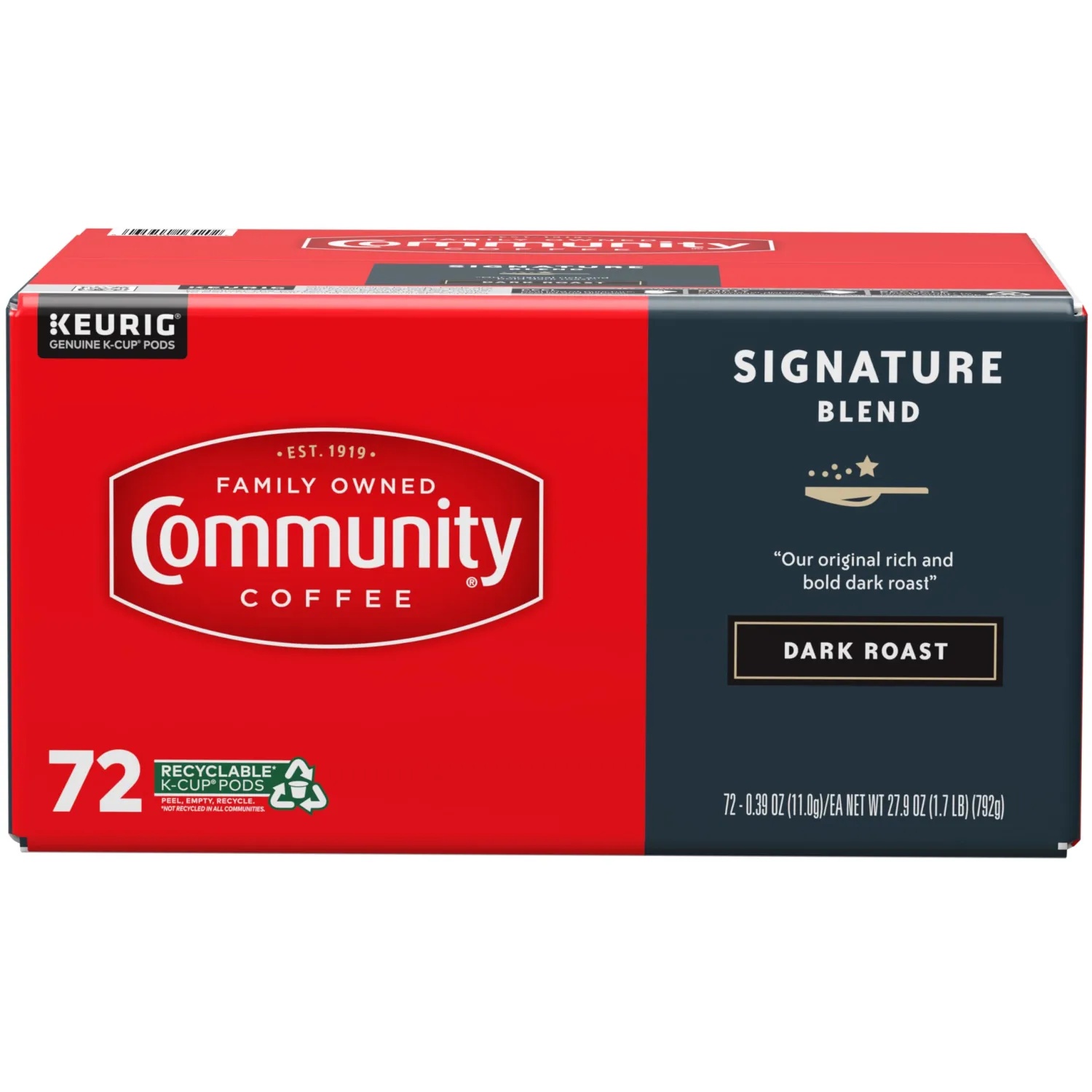 Community Coffee Signature Blend 72 Count Coffee Pods, Dark Roast, Compatible with Keurig 2.0 K-Cup Brewers, Box of 72 Pods