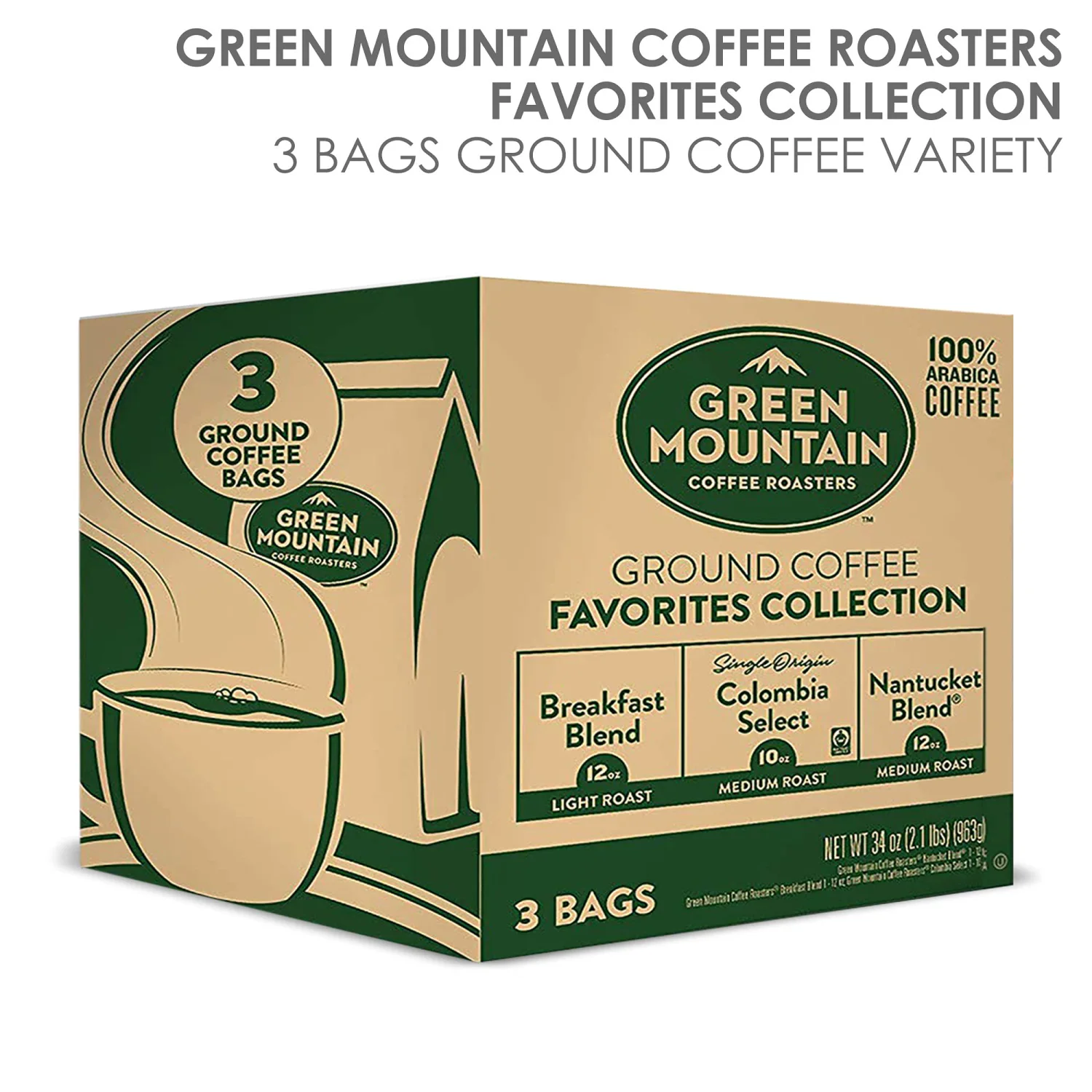 Green Mountain Coffee Roasters Ground Coffee Favorites Collection Variety Pack, 100% Arabica, 12oz. Bagged,12 Ounce (Pack of 3)