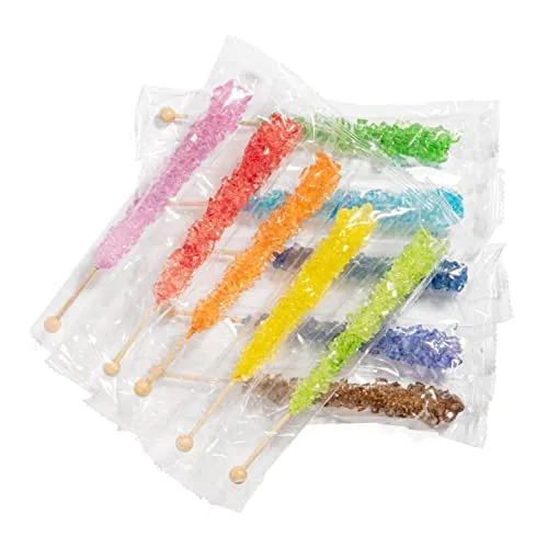 Candy Envy - Assorted Rock Candy Sugar Sticks - 12 Individually Wrapped Treats - Assorted Colors & Flavors
