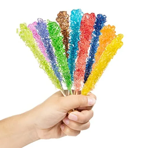 Candy Envy - Assorted Rock Candy Sugar Sticks - 12 Individually Wrapped Treats - Assorted Colors & Flavors