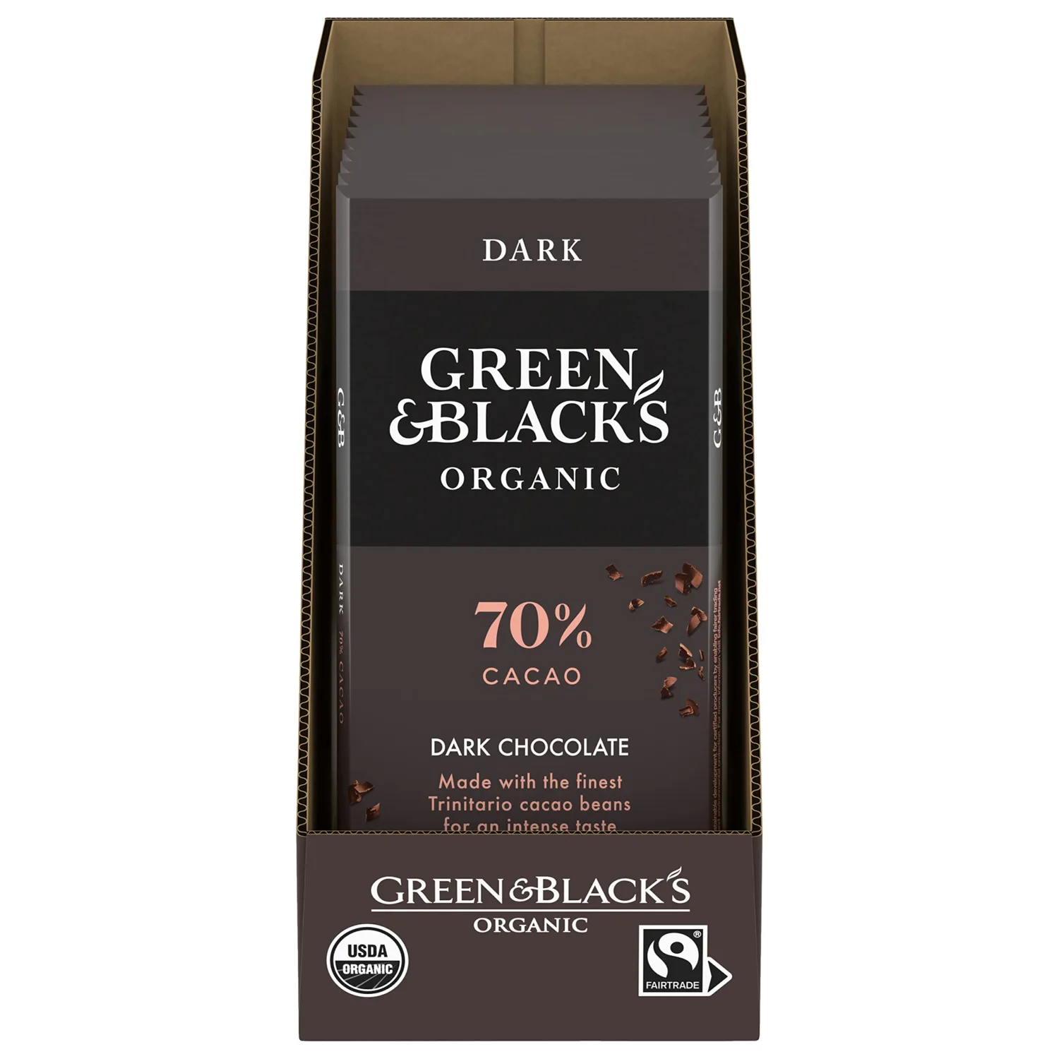 Green & Black's Organic Dark Chocolate Bar, 70% Cacao, 10 - 3.17 oz Bars