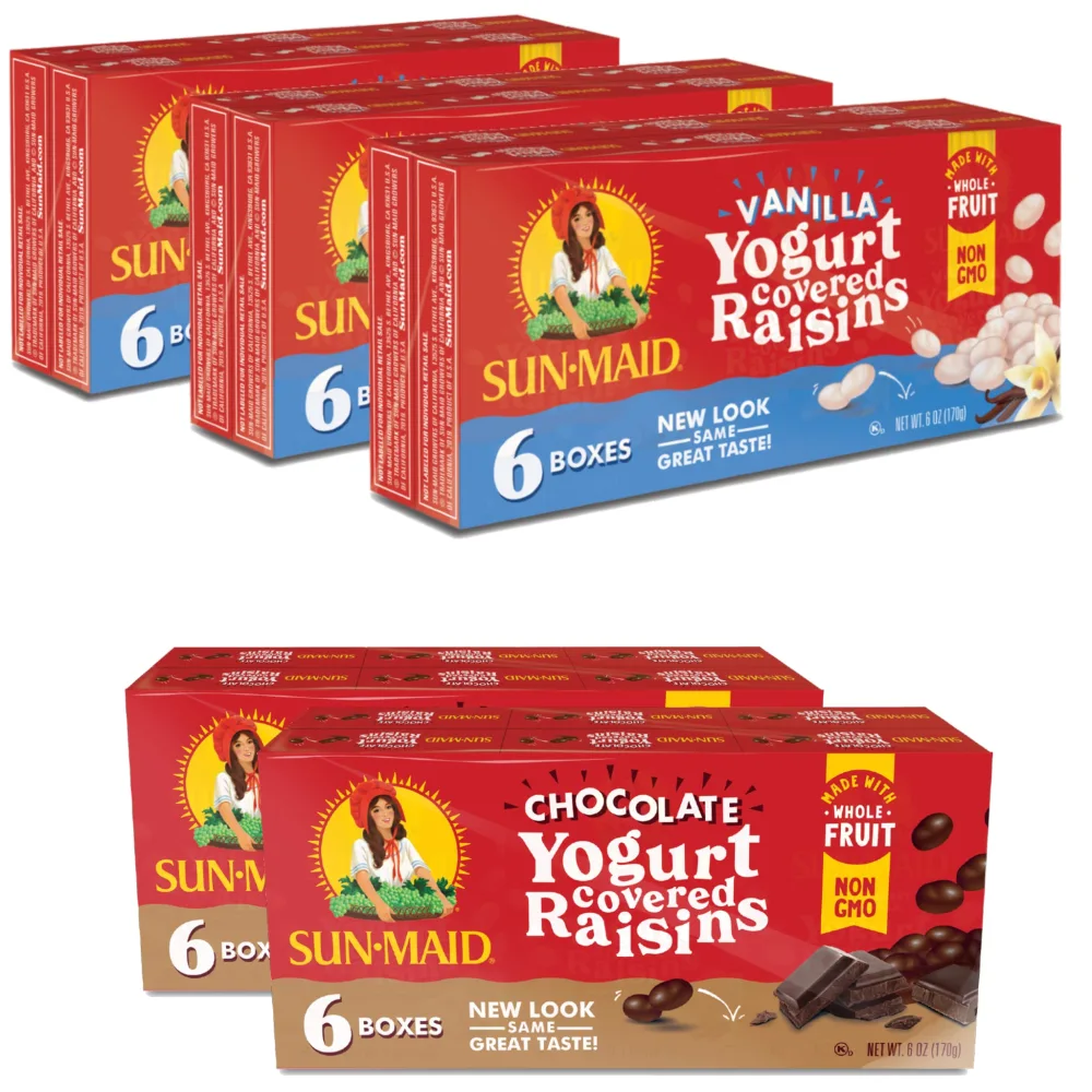 Sun-Maid • Yogurt Raisins Variety Pack (Pack Of 30), Vanilla (Pack Of 18), Chocolate (Pack Of 12), Dried Fruit, Non-GMO, Healthy Lunch Box Snack