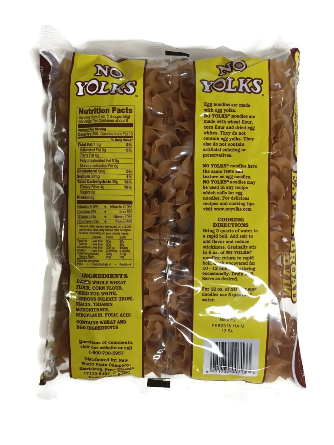No Yolks Whole Grain Extra Broad Noodles, 12 Oz. Bags (Set of 2)