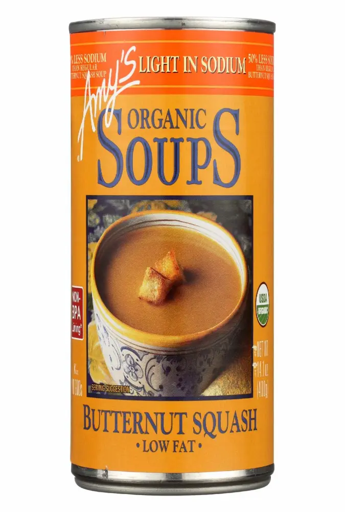 Amy’s Soup, Light in Sodium Butternut Squash Soup, Low Fat, Made With Organic Garlic and Olive Oil, Canned Soup, 14.1 Oz (12 Pack)