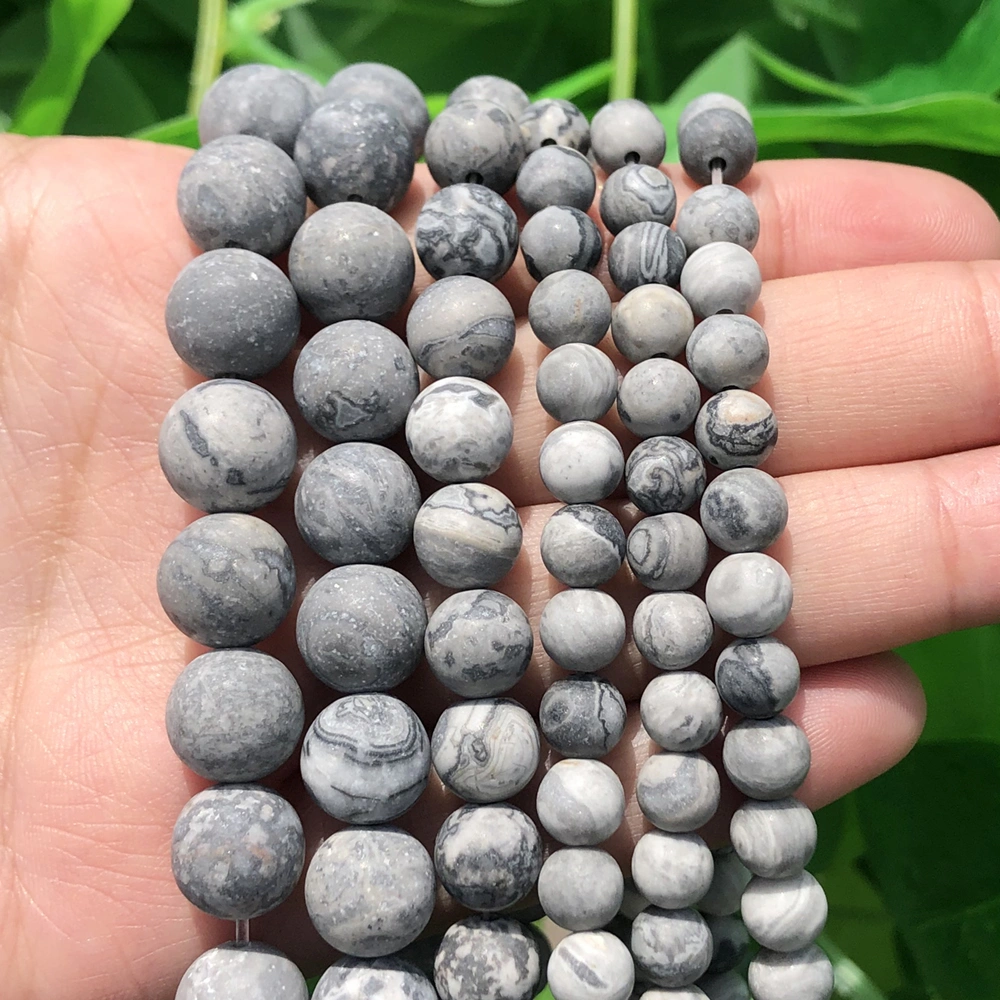 Natural Map Stone Frosted Loose Beads