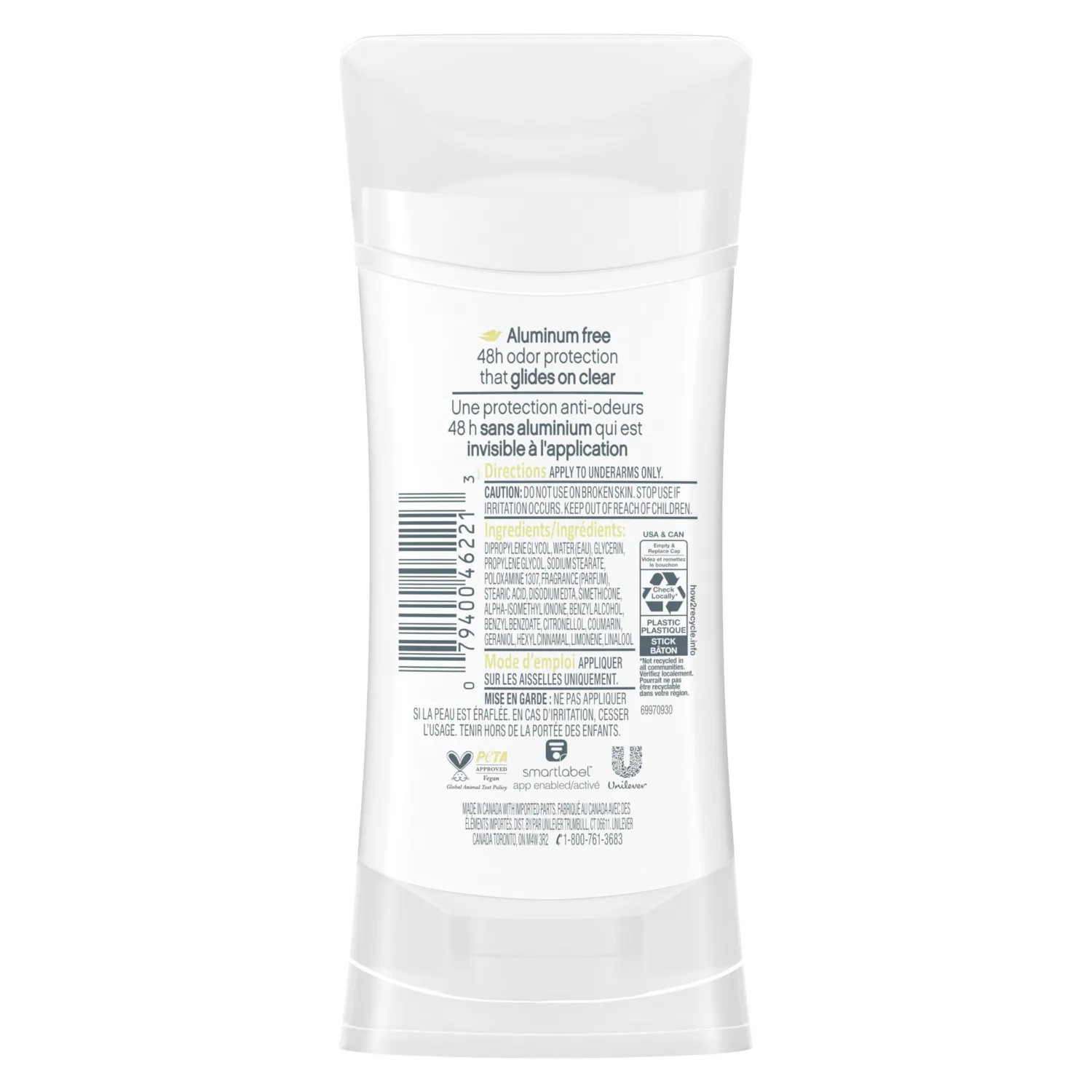 Dove 0% Aluminum Deodorant Stick Non irritating for Underarm Care Cucumber and Green Tea, 2.6 Oz