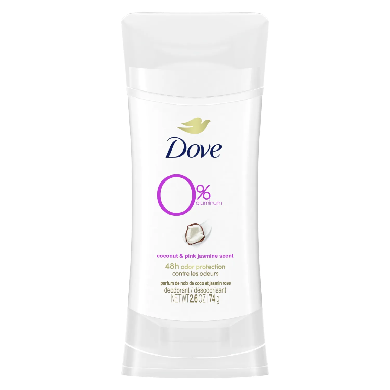 Dove 0% Aluminum Deodorant Stick Non-irritating Deodorant for Underarm Care Coconut and Pink Jasmine Kindest Aluminum Free Deodorant 2.6 oz