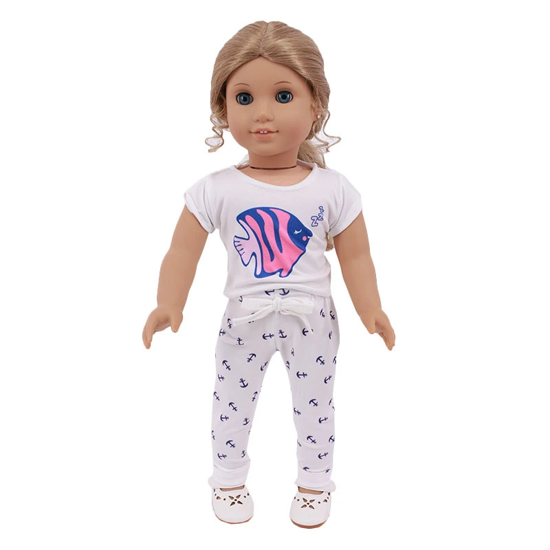 New 18-inch American Girl Doll Accessories Cartoon Animal Pattern T-shirt Pants Suit