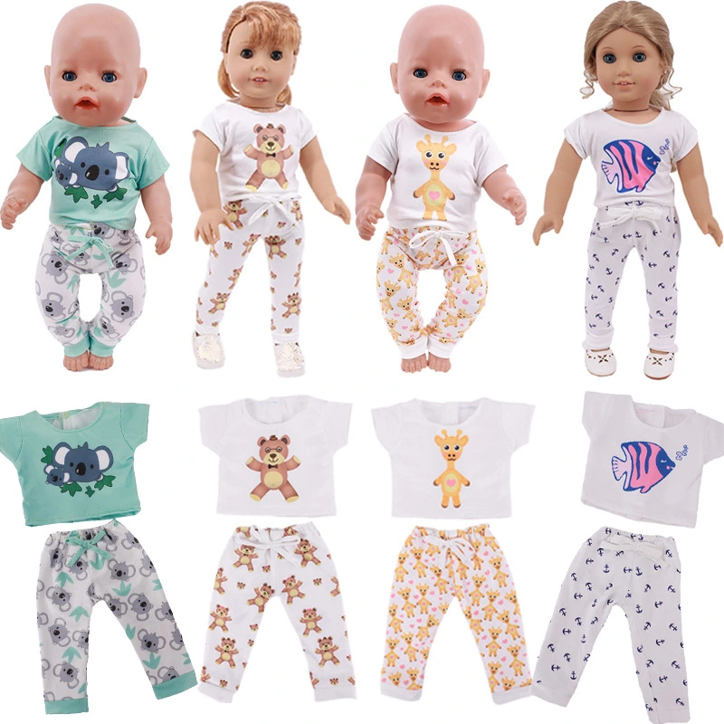 New 18-inch American Girl Doll Accessories Cartoon Animal Pattern T-shirt Pants Suit