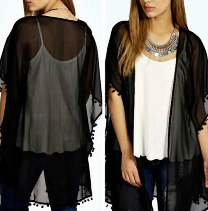 Solid Color Bohemian Loose Shawl Cardigan Outerwear Top Sun Protection Clothing Kimono
