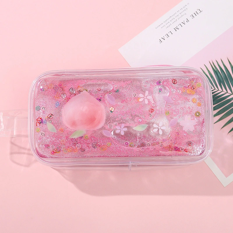 Cute Cartoon Peach Transparent Quicksand Pencil Case