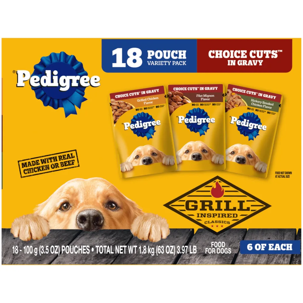 Pedigree Choice Cuts In Gravy Adult Soft Wet Dog Food 18-Count Variety Pack, 3.5 oz Pouches