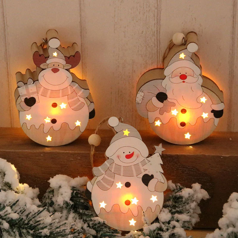 White Nordic Style Christmas Decoration Supplies Christmas Wooden Luminous Pendant