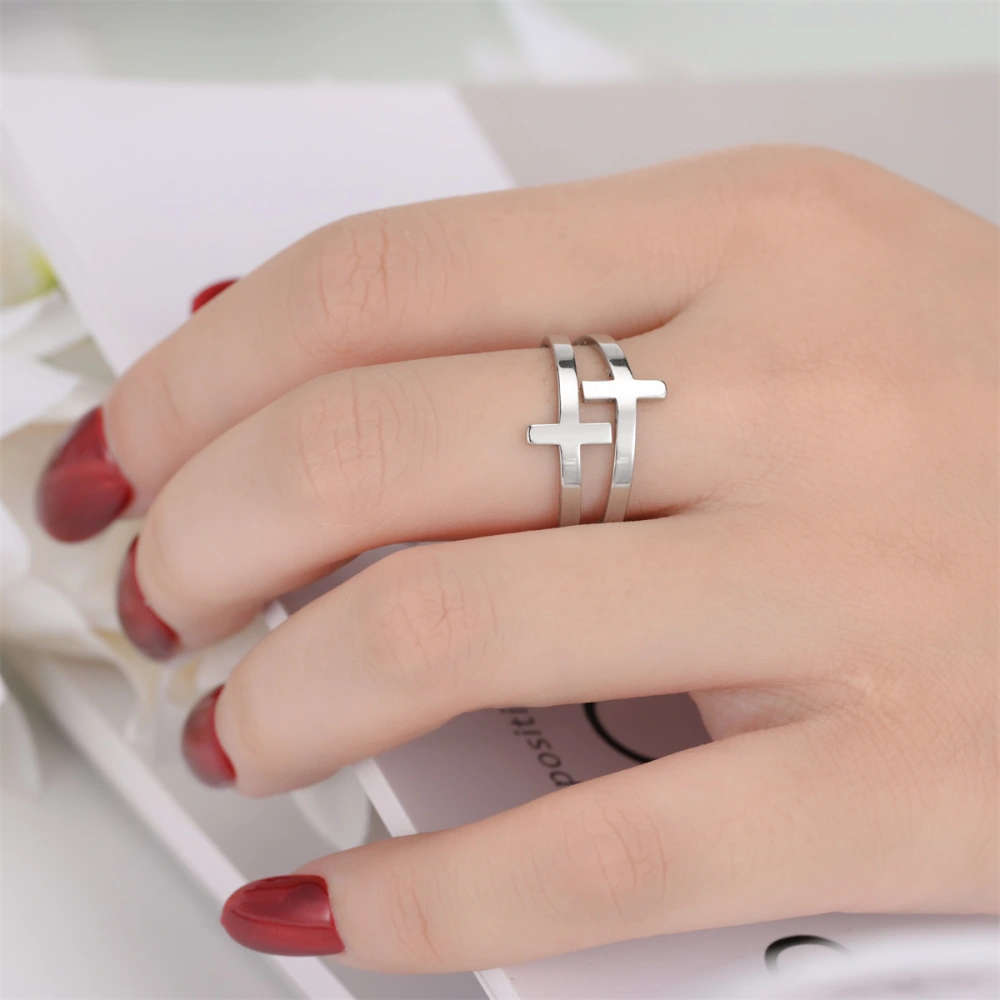 Titanium Steel Cross Ring Women's