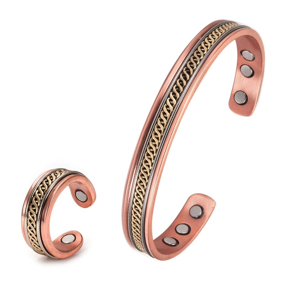 Magnetic Red Copper Men's And Women's Vintage Ring Bracelet Set