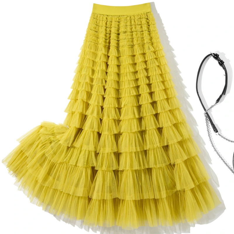 Elastic Waist Gathered Layer Cake Skirt