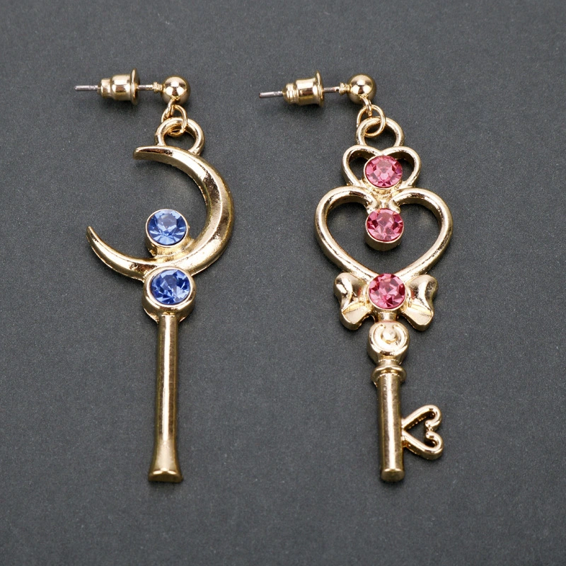 New Moon Staff Love Key Asymmetric Earrings