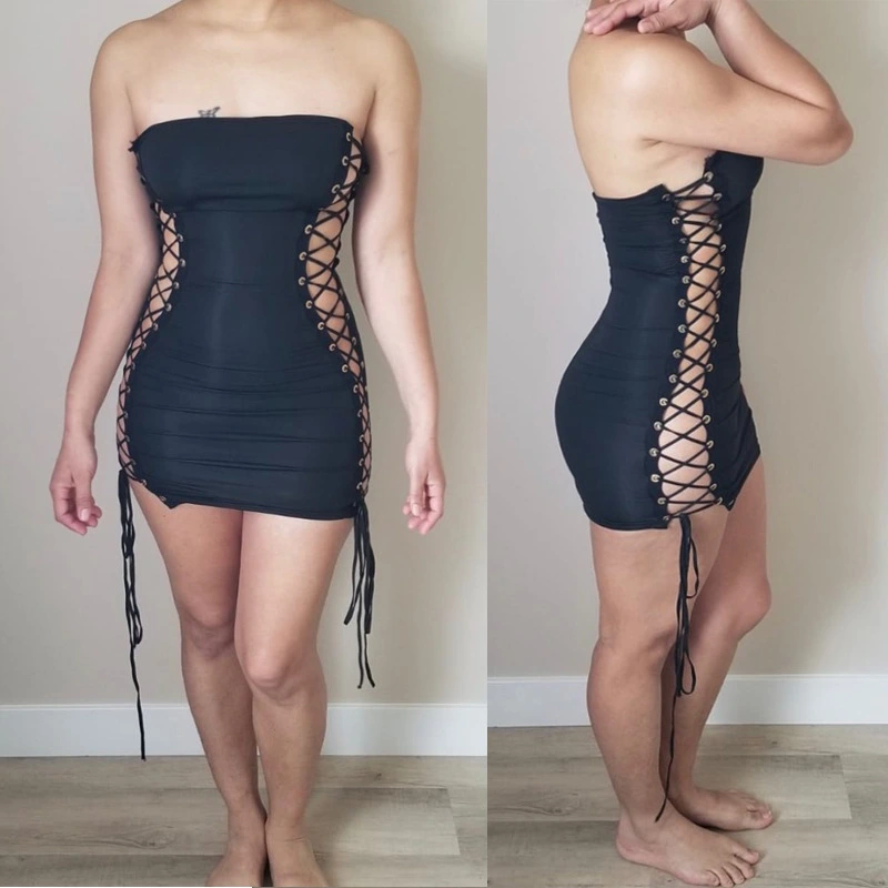 Women's Double Side Tie Wrap Chest Slim Dress