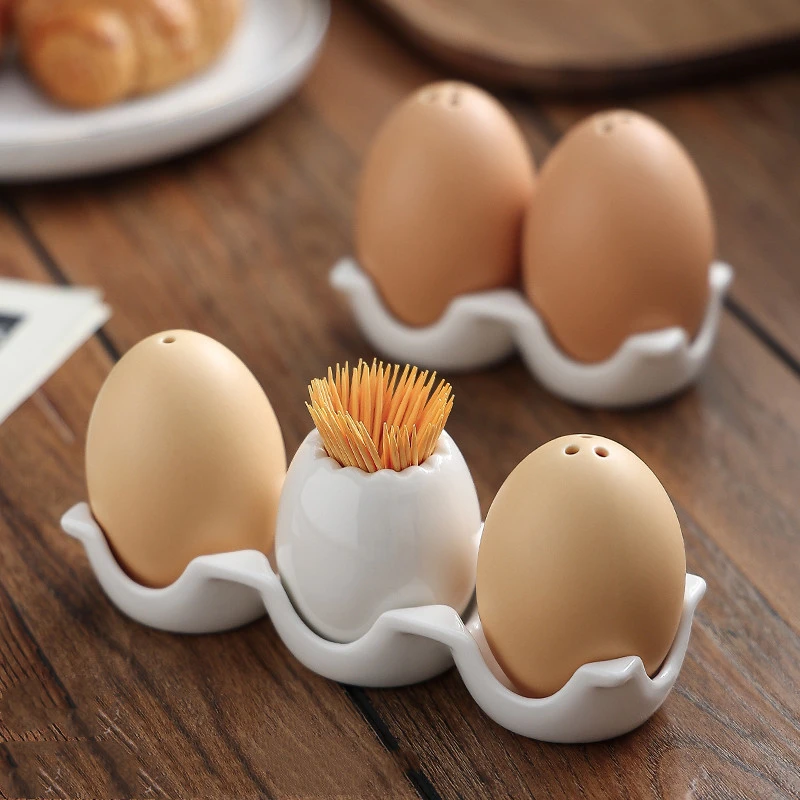 Powder Seasoning Bottle Ceramic Egg Shape Toothpick Holder