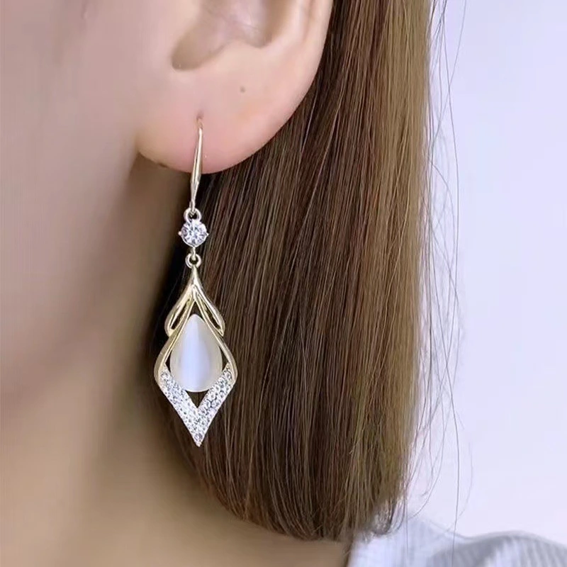 Women's High-end Geometric Diamond Opal Earrings