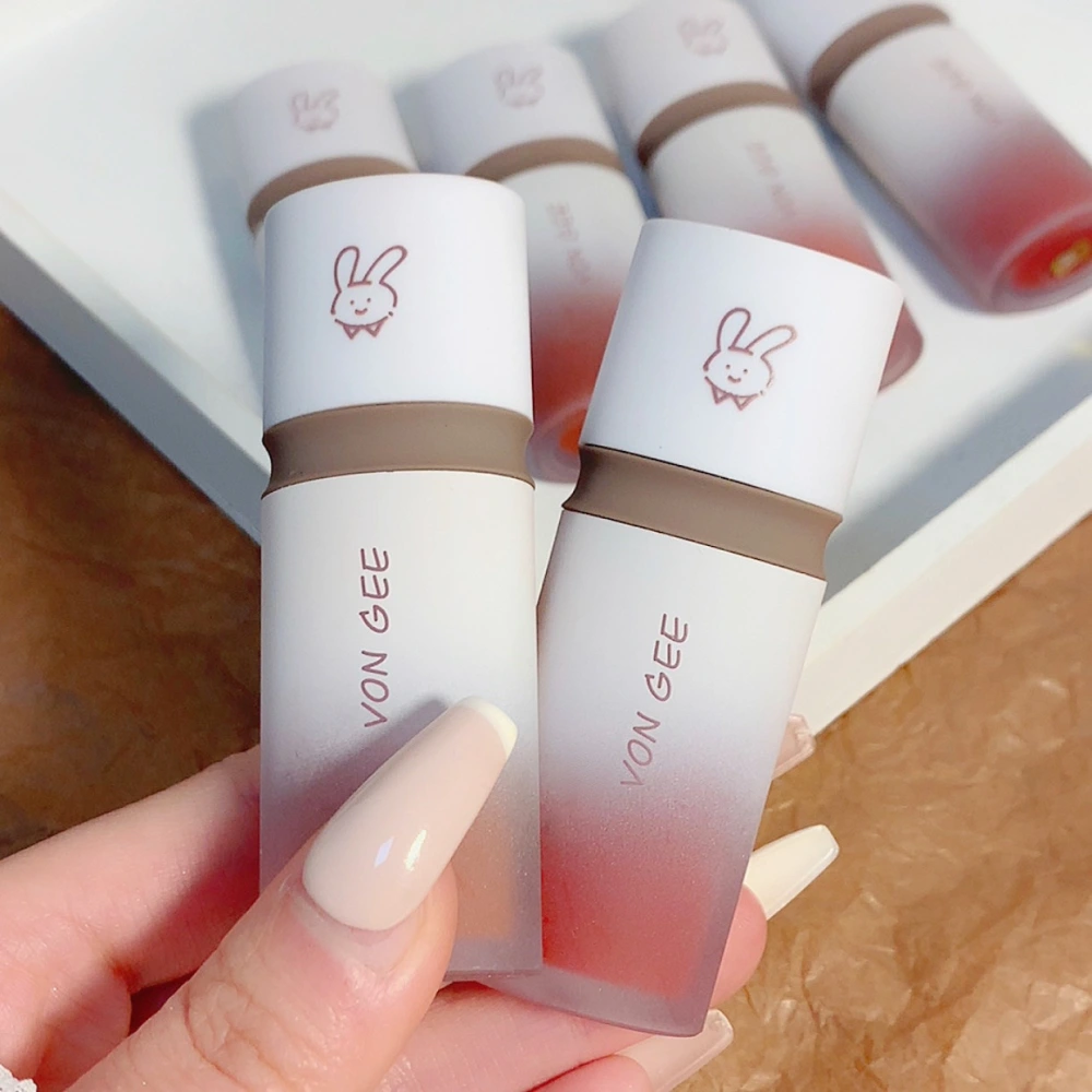 Bunny Lip Glaze Set Matte Finish Velvet Lip Mud White And Does Not Fade No Stain On Cup Lipstick