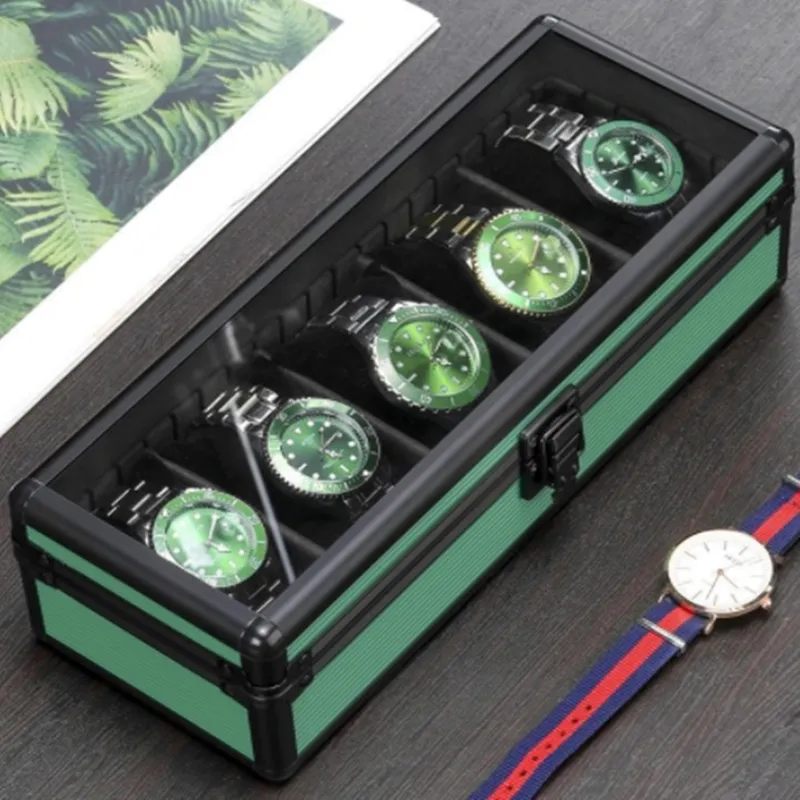 Watch Storage Box Aluminum Alloy Glass Cover Multi-function