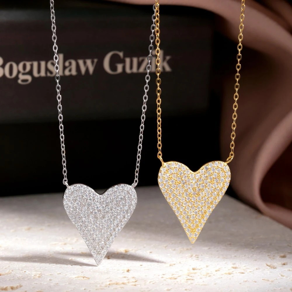 Sterling Silver Necklace Niche Light Luxury Fashion Full Diamond Heart Shape