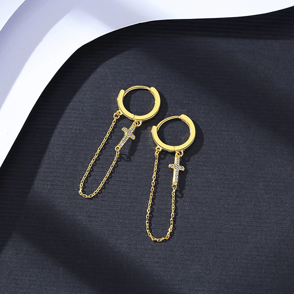 Earrings Temperament Personality Zircon Cross Tassel