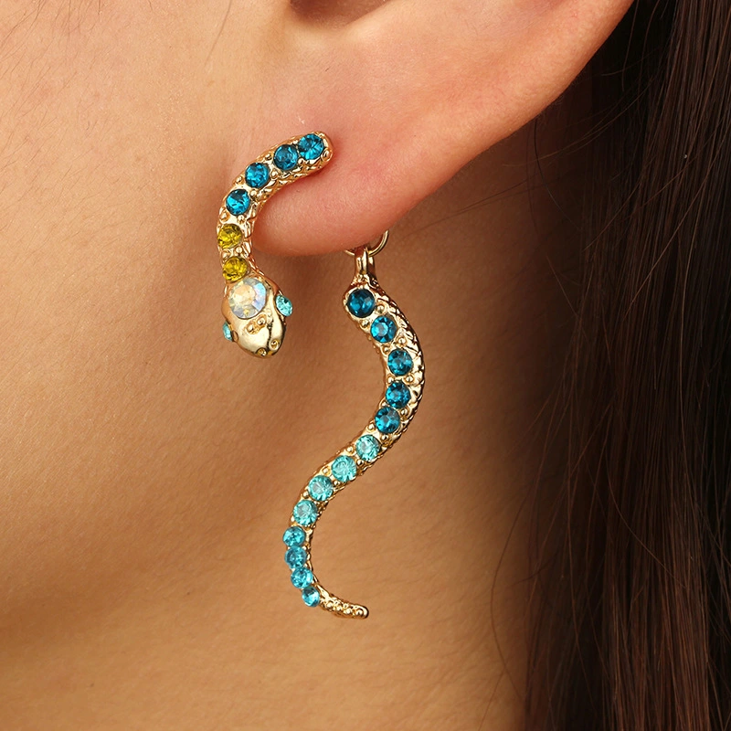 Retro Personality Zodiac Snake Colored Diamond Stud Earrings