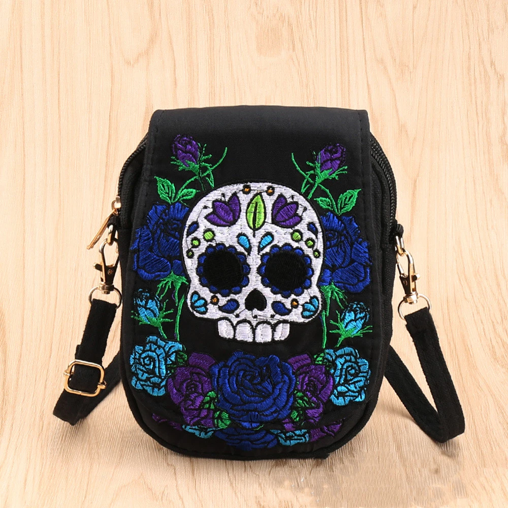 Skull Embroidered Wallet Crossbody Bag Ethnic Style Embroidered Women's Canvas