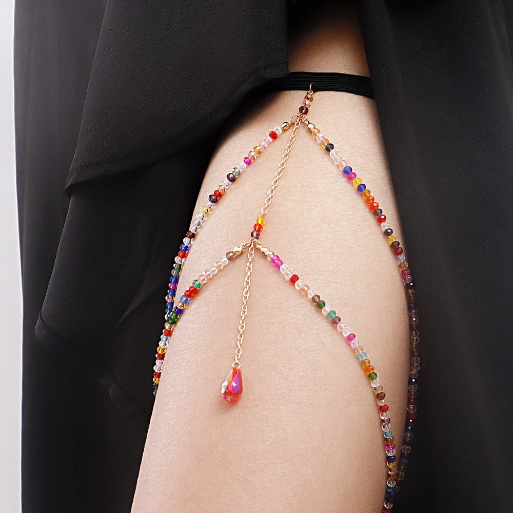 Thigh Ring Colorful Crystal Beads Casual Body Chain