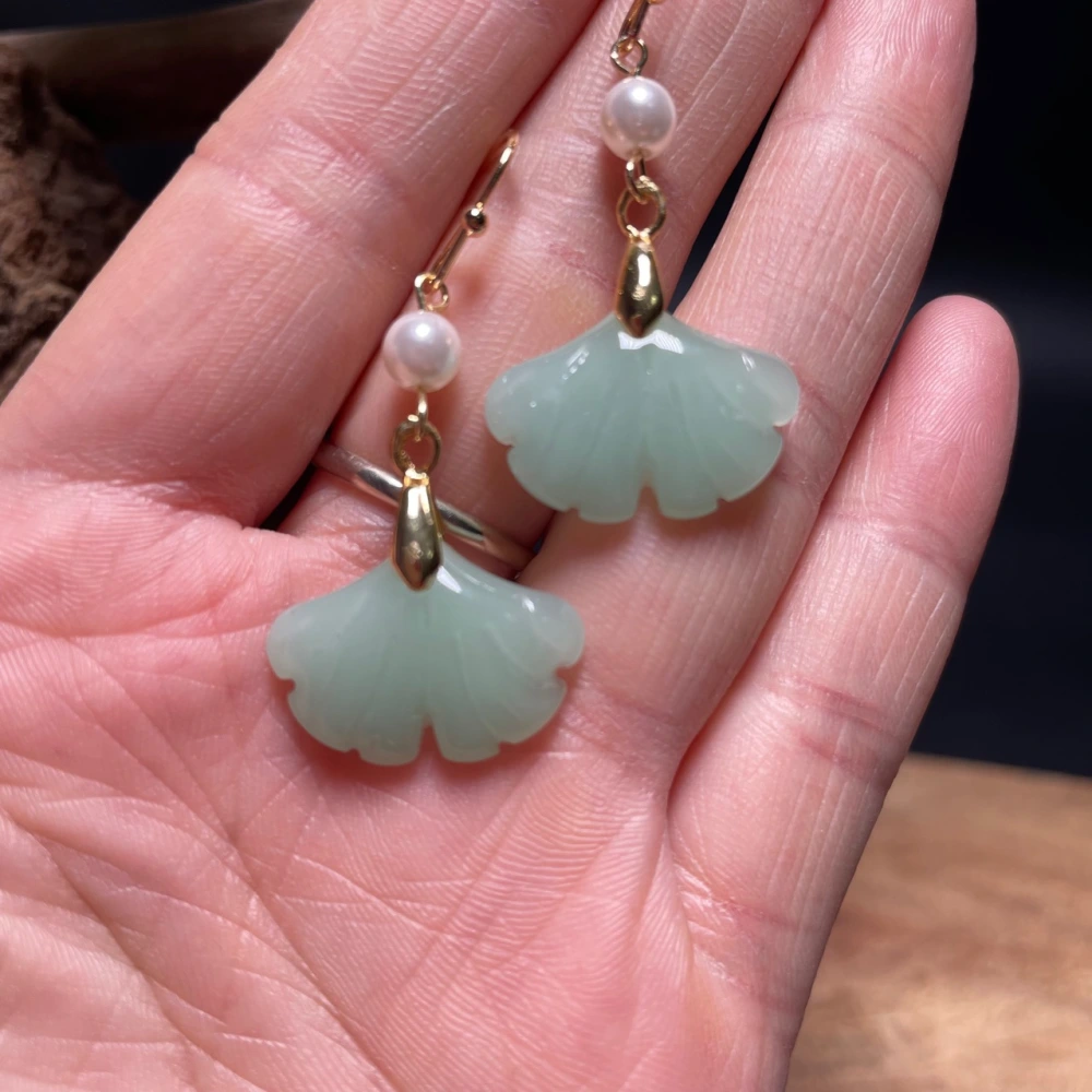 14k Handmade Earrings Ginkgo Biloba